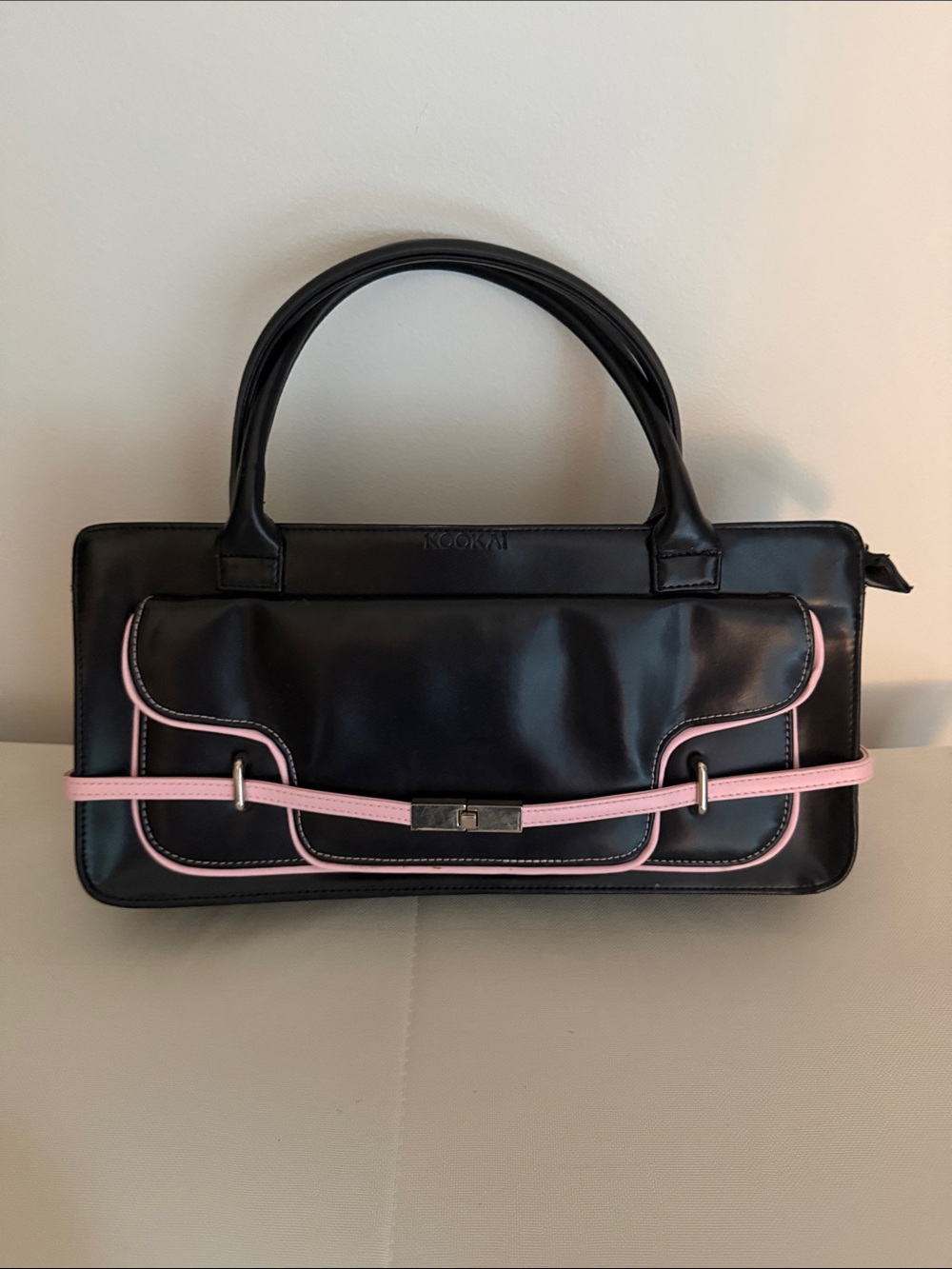 Original Kookai Black Satchel with Pink Piping